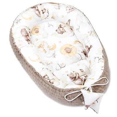 Abbildung von Nestchen Baby Babynestchen Neugeborene Minky Babynest für Kinderbett Vielseitiges tragbar Nest kuschelnest zubehör babybett warm Winter coccon Schlummer Bär Khaki