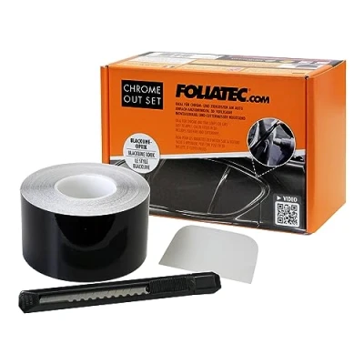 Abbildung von Foliatec Chrome Out Set Auto Zierleisten Folie Zierstreifen zum Folieren von Chromleisten, schwarz glänzend, 15m x 5cm