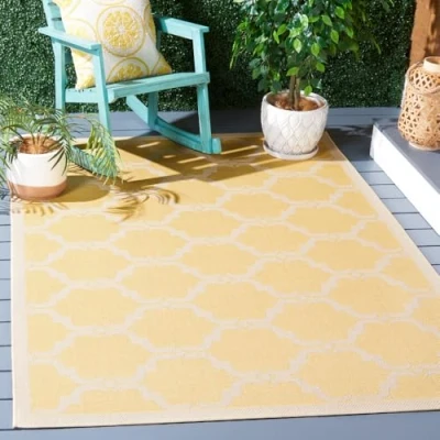 Abbildung von SAFAVIEH Geometrisch Teppich für Wohnzimmer, Esszimmer, Schlafzimmer Courtyard Collection, Kurzer Flor, Gelb und Beige, 160 X 231 cm