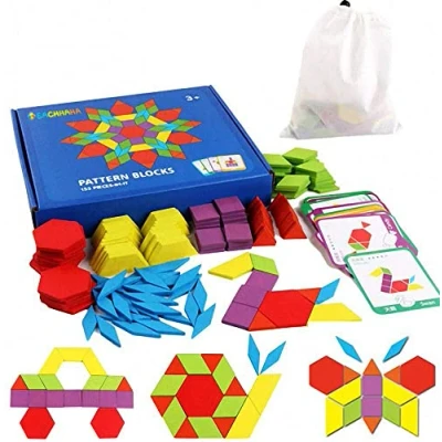 Abbildung von Tangram Kinder Geometrische Formen HolzPuzzles Montessori Spielzeug Puzzle mit 155 geometrischen und 24 Designkarten Geeignet für 3 4 5 6 7 Jahr Pädagogisches Geschenk
