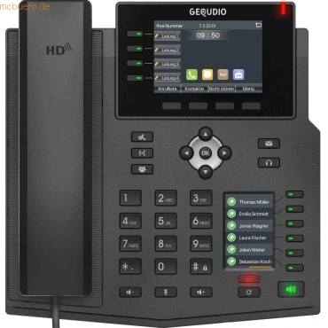 Abbildung von GEQUDIO GX5+ Kabelgebundenes Telefon (IP Tischtelefon mit Netzteil &amp; Headset / 2x Farb Display HD Audio)