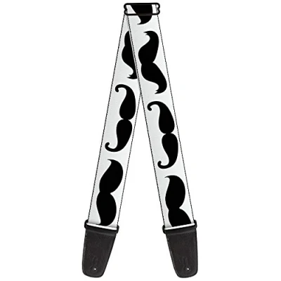 Abbildung von Buckle Down Gitarrengurt Multi Schnurrbärte Skizze Weiß Schwarz 5,1 cm breit