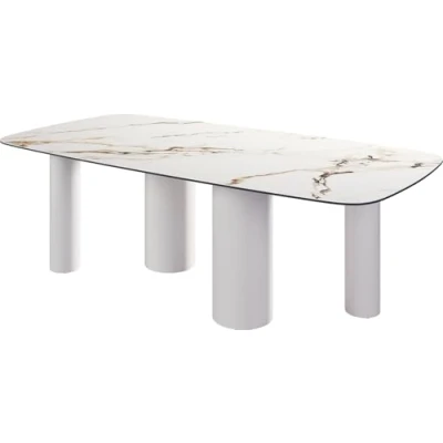 Abbildung von Esstisch Edge Boot 240x120 Keramik Calacatta Luxe Weiß Gold Grau Pilier Metall