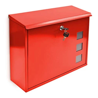 Abbildung von relaxdays Briefkasten Metall 3 Fenster Farbauswahl, Rot