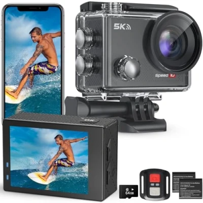 Abbildung von Hiicam Speed 10 Action Cam, 5K30FPS 30MP Actioncam 40M Unterwasserkamera Wasserdicht WiFi 170Ultra Weitwinkel EIS Actionkameras Zoom 5X mit Fernbedienung und 2x1350mAh Akkus 64GB Speicherkarte