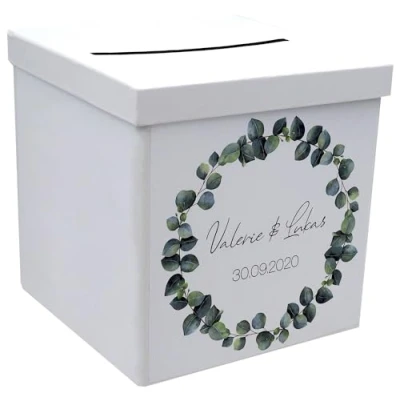 Abbildung von ZauberDeko Briefbox Kartenbox Hochzeit Eukalyptus Blätterkranz Geburtstag Personalisiertes Geschenk