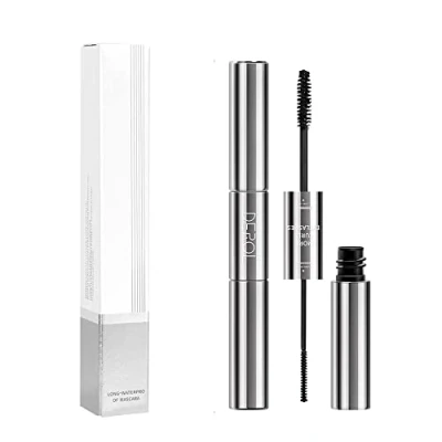 Abbildung von 2 in 1 Wimperntusche für feine kurze Wimpern, große und kleine Bürste, waschbare, voluminöse Wimperntusche, intensive Verlängerungsmascara Frauen Mädchen, Schwarz (1 Stück)