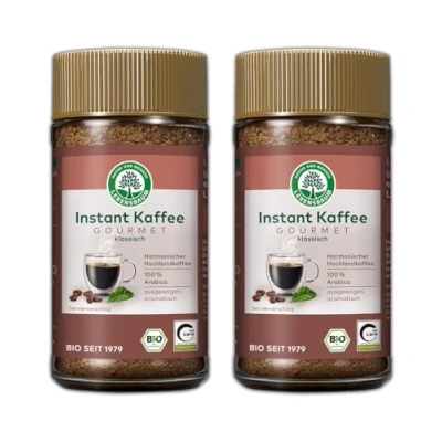 Abbildung von LEBENSBAUM 2 x Instant Kaffee Gourmet, löslicher Bohnenkaffee, gefriergetrocknet, Bio aus Arabica Bohnen, harmonischer Hochlandkaffee, 100 g