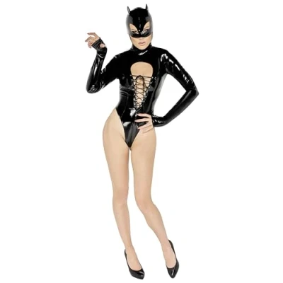 Abbildung von Body aus Lack mit angenähter Kopfmaske im Cat/Batwoman Style