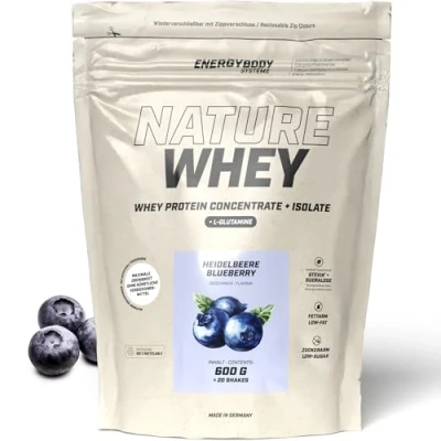 Abbildung von Energybody Nature Whey Protein Isolate &amp; Concentrate 600g Beutel/zucker und fettarmes Molkenproteinpulver/Eiweiß Pulver ohne künstliche Verdickungsmittel/Eiweiss Shake (Heidelbeere)