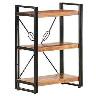 Abbildung von vidaXL Akazienholz Massiv Bücherregal 3 Fächer Industriestil Standregal Büroregal Wandregal Lagerregal Regal Haushaltsregal 60x30x80cm