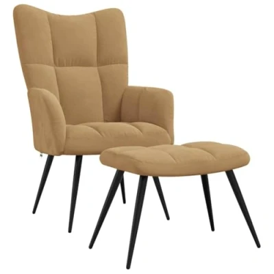 Abbildung von vidaXL Relaxsessel mit Hocker, Sessel Stahlgestell, Relaxstuhl Polsterstuhl Armlehne, Fernsehsessel Polstersessel Wohnzimmer, Modern, Braun Samt