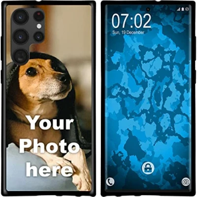 Abbildung von PhoneNatic personalisierte Handyhülle für Galaxy S23 Ultra Custom Case in Schwarz zum selbst gestalten mit eigenem Foto Bild Text individuell