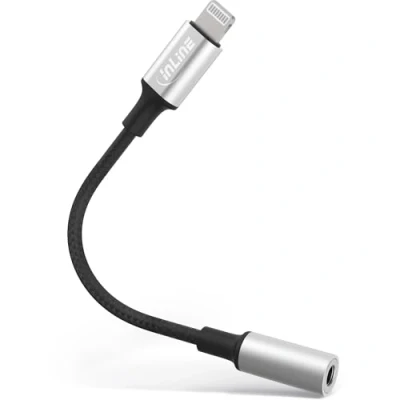 Abbildung von InLine 31440 Lightning Audio Adapter Kabel, für iPad, iPhone, iPod, silber/schwarz, 0,1m
