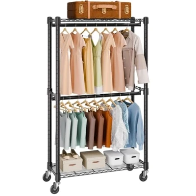 Abbildung von VEVOR Rollbarer Kleiderständer Garderobenständer 1 Kleiderstange, 2 lagig, 136 kg Belastbar Strapazierfähiger für Schlafzimmer, Wäscheraum, Ankleidezimmer, Eingang usw.