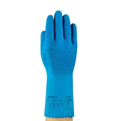 Abbildung von Ansell VersaTouch 62 401 Naturgummilatex Handschuhe, Chemikalien und Flüssigkeitsschutz, Blau, Größe 10 (6 Paar pro Beutel)