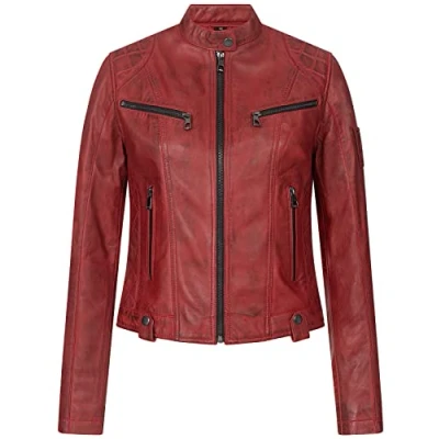 Abbildung von Rock Creek Damen Lederjacke Biker Jacke Echtleder Motorradjacke Leder Jacken Damenjacke Stehkragen Winterjacke Übergangsjacke D 481 Rot 2XL