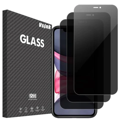 Abbildung von Vsjnk Sichtschutz fur iPhone 11 / XR mit 3 Stück Anti Spähen Privatsphäre Panzer Schutz Glas Folie 9H Härte Tempered Glass HD Displayschutzfolie,kompatible