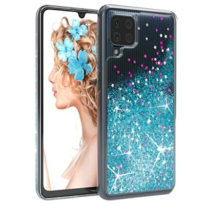 Abbildung von EAZY CASE Hülle kompatibel mit Samsung Galaxy M22 / M32 A22 4G Schutzhülle Flüssig Glitzer, Handyhülle, Schutzhülle, Glitter Flüssigkeit, TPU/Silikon, Transparent/Durchsichtig, Blau