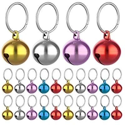 Abbildung von Molain 24 Stück Katzenglocken mit Schlüsselring Hundehalsbandglocken Trainings Glöckchen Halsband Anhänger Haustierzubehör Festival Party DIY kleine Glocken (gemischte Farbe)