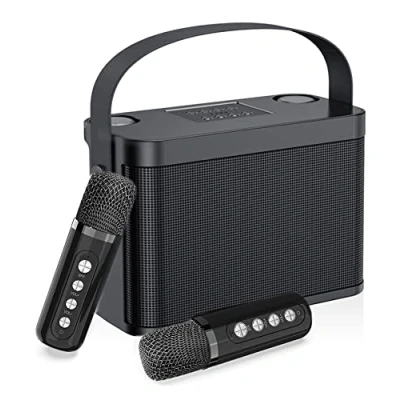 Abbildung von Karaoke Maschine,Bluetooth Anlage mit 2 mikrofonen für Erwachsene und Kinder, Tragbares PA System, Lautsprecher Handyhalter/USB/TF Karte/AUX In,für Heimparty,Outdoor/Indoor Schwarz