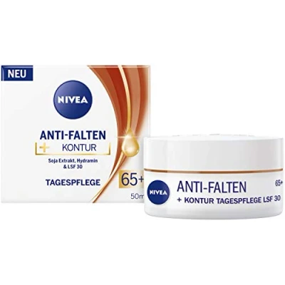Abbildung von NIVEA Anti Falten + Kontur Tagespflege LSF 30 65+ (50 ml), Gesichtscreme mit Soja Extrakt und Hydramin, Tagescreme mildert Linien sichtbar