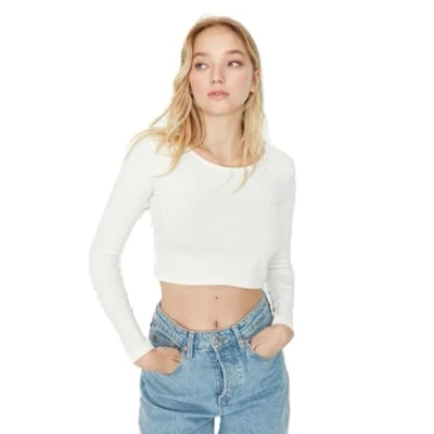 Abbildung von Trendyol Damen Figurbetont Standard U Boot Gestrickt Bluse, Kamel Ecru, S