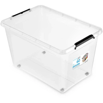 Abbildung von ORPLAST SimpleStore Rollerbox 60 Liter mit Deckel/Clips/Rädern 58x39x35cm transparent