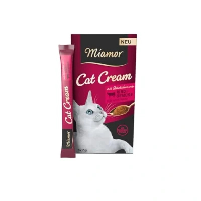 Abbildung von MIAMOR Cat Snack (Cream) Schmackhafter zum Verwöhnen ausgewachsener Katzen. Ergänzungsfutter im Portionsbeutel ohne Zucker und künstliche Zusätze Inhalt: 11x5x15g Rind + Gemüse Cream