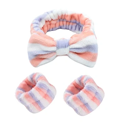 Abbildung von 3 Stück Spa Stirnband Wrist Band Waschset, Kosmetisches Stirnband, Weiches elastisches Haar Band, Koralle Plüsch Tragbares wasserdichtes Handgelenk Schmetterling Krawatte Haarband