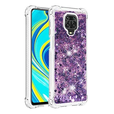 Abbildung von KBIKO zxl Kompatibel mit Hülle Xiaomi Redmi Note 9 Pro Glitzer Handyhülle, Glitter Flüssig Treibsand Case Silikon TPU Bumper Schutzhülle Mädchen Frauen für 9S.Purple YBL