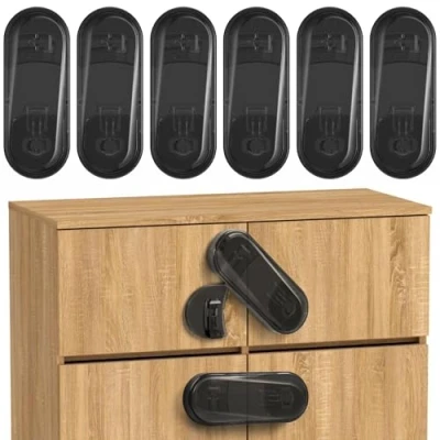 Abbildung von ECHOCUBE Kindersicherheits Schrankschlösser, 6 Packs Baby Proofing Schrankschlösser mit Klebstoff, Sicherheits Kinderschlösser für Schränke, Schubladen (Schwarz)