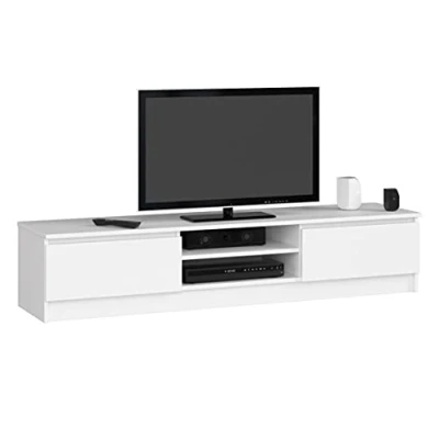 Abbildung von Home Collective TV Schrank 160cm breit mit zwei Türen und offenen Regalen, moderner Lowboard, Wohnzimmer Schlafzimmer in weiss