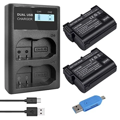 Abbildung von CITYORK 2er Pack EN EL15 EL15A 2500mAh Ersatzakku und Smart LED Dual Charger Kit für Nikon D750, D7200, D7500, D850, D7100, D610, D500, MH 25a, D7000, Z6, D810 Digitalkamera