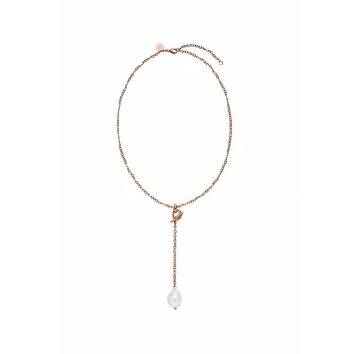 Abbildung von Purelei® Y Kette mit Perlen Anhänger Abnehmbarer Knebelverschluss 18K vergoldet Edelstahl Verstellbar 4045 cm Eleganter Aloha Style Seashell Perle (Rosegold)