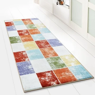 Abbildung von Floordirekt Teppichläufer mit Muster maßgefertigter Feinschlingen Teppich Läufer für Küche, Flur &amp; Wohnraum Ornament Vintage Orient Gitter (80 x 400 cm, Capera)