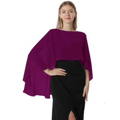 Abbildung von Hotshawl Capelets für Damen, Chiffon Umhang, Schals und Wickeltücher Abendkleid, Hochzeit, Umhänge, Fuchsia, Einheitsgröße