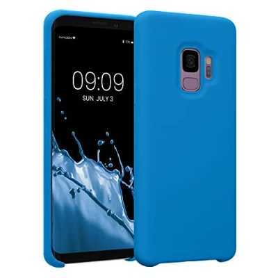 Abbildung von kwmobile Hülle kompatibel mit Samsung Galaxy S9 Silikon Handy Case Handyhülle weiche Oberfläche kabelloses Laden Strahlend Blau