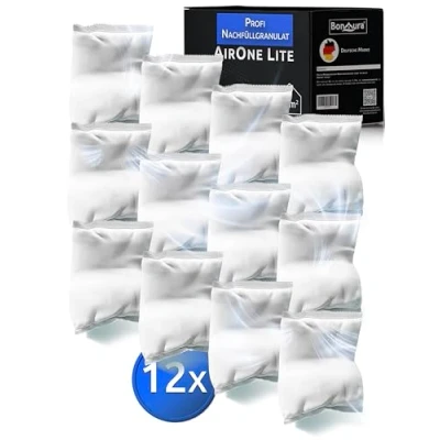 Abbildung von BonAura® AirOne Lite Badezimmer &amp; Küche Luftentfeuchter Nachfüllpack I 12er Set 450g Granulat Entfeuchter Schutz gegen Schimmel Gerüche