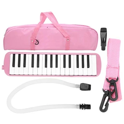 Abbildung von 32 Klaviertasten Melodica Pianica Tube Lange flexible mit Mundstück Blowpipe Tragetasche(Rosa) Blasinstrument Musikinstrument