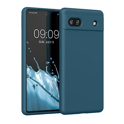 Abbildung von kwmobile Hülle kompatibel mit Google Pixel 6a Silikon Handy Case Handyhülle weiche Oberfläche kabelloses Laden Petrol matt