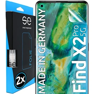 Abbildung von s.e Schutzfolie für Oppo Find X2 Pro 5G, 2 Stück, Full Screen, Positionierhilfe, X2Pro Schutzfolie, transparente Displayfolie, funktionierende Alternative zu Schutzglas, Schutzglasfolie