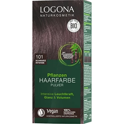 Abbildung von LOGONA Naturkosmetik Pflanzen Haarfarbe Pulver 101 Schwarz Intense, mit Avocadoöl Vegan &amp; Natürlich, Schwarze Natur Henna, Black Coloration, 100g
