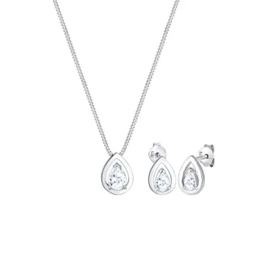 Abbildung von Elli SET Tropfen Zirkonia Klassik Ohrringe, Damen, Größe: 45, Silber
