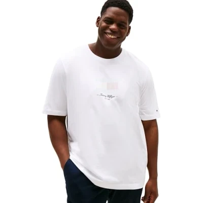 Abbildung von Tommy Hilfiger Herren T Shirt Kurzarm Flag Tee Regular Fit, Weiß (White), 4XL