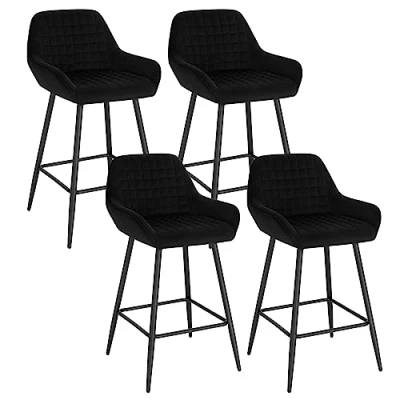 Abbildung von WOLTU Barhocker 4er Set Designer Barstuhl Polsterhocker mit Armlehnen Hocker Tresenhocker Bistrohocker Rückenlehne Fußstütze Samt schwarz BH372sz 4