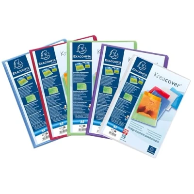 Abbildung von Exacompta 5762E 10er Pack Sichtmappe KreaCover Chromaline aus Kunststoff DIN A4 mit 60 Klarsichthüllen, 120 Sichten, Tasche am Vorderdeckel zum selbstgestalten, Aktenhülle, Prospekthülle, blau