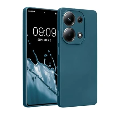 Abbildung von kwmobile Handyhülle kompatibel mit Xiaomi Poco M6 Pro Hülle weiche Silikon Case metallisch schimmernd in Metallic Karibikblau