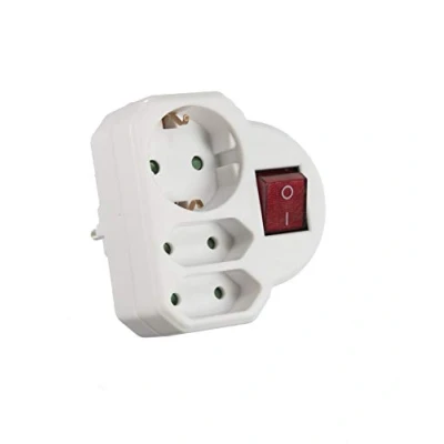Abbildung von Multistecker Adapterstecker Schutzkontakt KINDERSCHUTZ Verteiler Mehrfachstecker (3 Fach mit Schalter nach VDE)