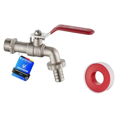 Abbildung von Ibergrif Garten Wasserhahn 1/2 zoll mit Gartenschlauch Adapter Kugelhahn Frostsicher 10℃, High Temperature Resistance 120℃, Absperrhahn Tropffrei für Regentonne, Aussen Messing